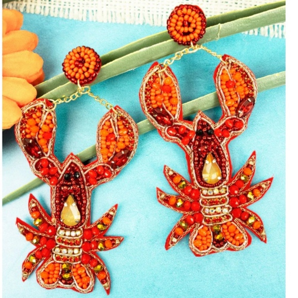 Red Crayfish Lobster earrings